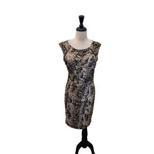 Cache Women's Snakeskin Sleeveless Metallic Sheath Dress Tan Black Size Medium